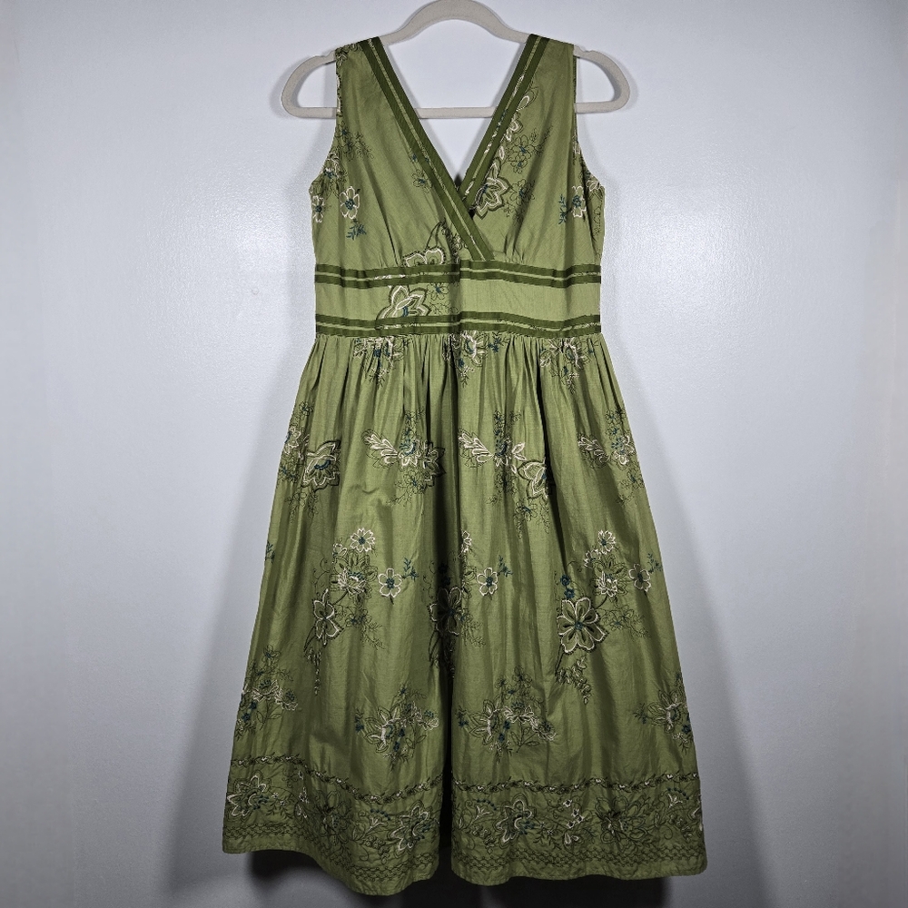 Y2K Signature Robbie Bee Green Floral Embroidered Baby Doll Fairy Dress Size 12